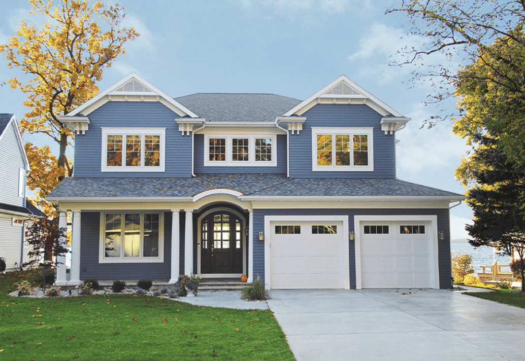 Welcome – quality home with blue siding and white trim